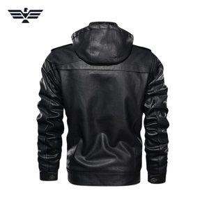 Chaqueta de motociclista de cuero PU azul de manga larga estilo Moto para hombre de otoño diseño ajustado cuello levantado único cremallera posición de logotipo frontal - Product Image 5