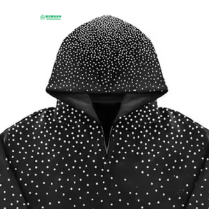 Venta al por mayor Hombres Chándales Servicio OEM Personalizado Logo Diseño Algodón Hombres Chándales Shine Stone Zip Up Sudadera con capucha Pantalón acampanado 2 piezas - Product Image 4