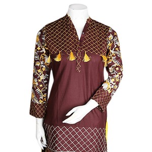 Traje de Dos Piezas de Algodón Bordado para Mujer - Marrón Oscuro - Product Image 1