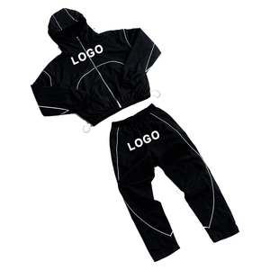 OEM Factory Custom 3m <b>Reflective</b> Hooded Breathable Lightweight Four-Way Stretch Summer Windbreaker <b>Jacket</b> Nylon Pants Tracksuits - Product Image 1