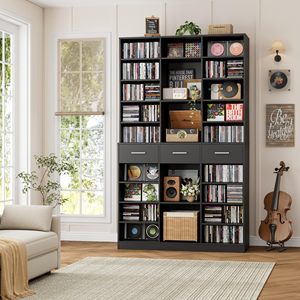 Vetrina Espositiva Grande in Legno Nero con 3 Cassetti, Libreria e Vetrina Contenitore per Casa, Ufficio, Soggiorno - DR530 - Product Image 3