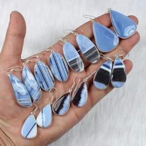 Designer Women's <b>Blue</b> <b>Opal</b> <b>Earrings</b> Natural Gemstone Dangle Drop Jewelry for Weddings Direct Supply from Artist - Product Image 1