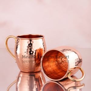 Juego Premium de 2 tazas de mula de Moscú, elegantes manijas redondeadas clásicas de cobre martillado, vasos de cobre puro para disfrutar de tus bebidas - Product Image 5