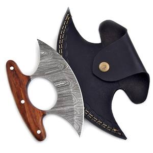 Couteau à pizza Ulu en acier de Damas, manche en bois de rose, étui en cuir, fait main, OEM, professionnel, ambidextre, industriel - Product Image 3