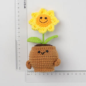 Adorno de Planta en Maceta de Girasol Tejido a Crochet con Lana Hecho a Mano, Pequeña Flor Artificial Eterna para Coche, Escritorio, Regalo para Manualidades Textiles - Product Image 4