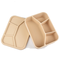 Boîte à lunch en silicone à quatre compartiments avec couvercle, compatible micro-ondes, réutilisable, pour le bureau, l'école, les voyages et la préparation des repas