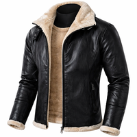 Veste en cuir sur mesure de haute qualité pour homme, imperméable, coupe-vent, doublure en fausse fourrure épaisse, style shearling, personnalisable, en vente