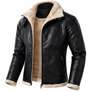 Chaqueta de cuero personalizada de alta calidad para hombre, chaqueta lisa con forro de piel, chaqueta de cuero estilo shearling personalizada en venta - Product Image 3