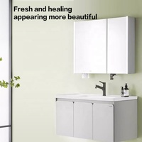 Meuble-lavabo de salle de bain moderne de luxe ARROW avec miroir LED tactile lumineux, construction en bois massif, ensemble mural