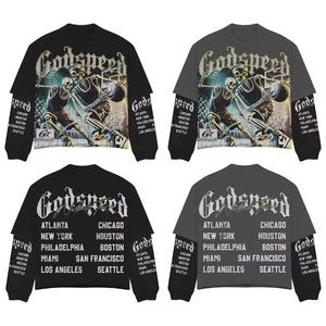 Custom Fit Cropped Oversized Acid Wash Double Layer Long Sleeve T-shirt Heavyweight 300 GSM Graphic Printing Embroidery Logo - Product Image 3