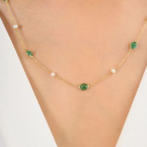 Vente en gros de bijoux fins en or jaune massif 18 carats 100% naturel Collier à maillons de conception classique pour femmes avec perle d'émeraude ovale - Product Image 6