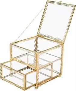 Caja de Joyería de Metal de Latón con Diseño de Vidrio y Base de Espejo de Estilo Vintage para Guardar Joyas - Product Image 5