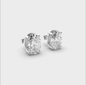 Boucles d'oreilles solitaires ovales en diamant de laboratoire, or blanc/rose/jaune 18 carats, rhodiées, certifiées IGI, cadeau d'anniversaire ou de fête - Product Image 2