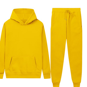 Conjunto deportivo premium de sudadera con capucha y pantalones de chándal de algodón amarillo para hombre y mujer, ropa deportiva informal de invierno, ropa de calle, logotipo personalizado - Product Image 4