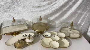 Plateaux de service en aluminium personnalisés de style vintage, écologiques, avec bordure dorée, couvercles en verre texturé, ensemble complet pour l'organisation de fêtes - Product Image 2