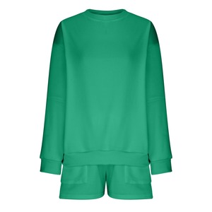 Sweatshirts à col rond personnalisés pour femmes, ensemble de vêtements pour femmes en deux pièces, sweat-shirt à épaules tombantes et short pour femmes, été - Product Image 5