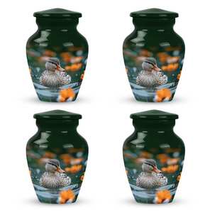 Urna de pato pacífica junto al lago verde oscuro con acentos naranjas para cenizas de cremación urna moderna decorativa funeral - Product Image 5