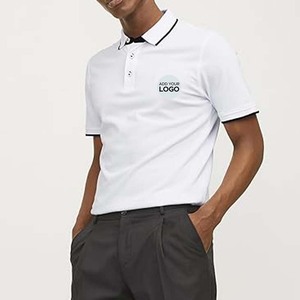 Customized Logo Men Embroidery <b>Striped</b> Trim Polo <b>Shirts</b> - Product Image 2