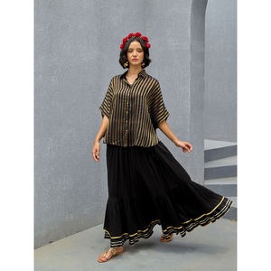 Simhika Striped Bohemian Knit Crop <b>Top</b> <b>and</b> <b>Skirt</b> Set - Product Image 1