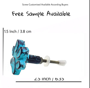 Tiradores para mascotas de hierro fundido rústico azul agua tiradores de puerta de armario con estampado de pata de gato y perro desgastado para cocina y armario - Product Image 3