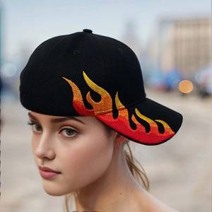 High Quality Embroidered Fire Flame Baseball Cap Custom logo Black Cotton Sport Hat 6 Panel Manufacturer - Product Image 2