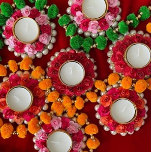 Bougeoir décoratif indien Rose, bougies chauffe-plat, décoration de festival Diwali, décor de temple, faveur de retour, Thanksgiving, décoration d'intérieur - Product Image 3