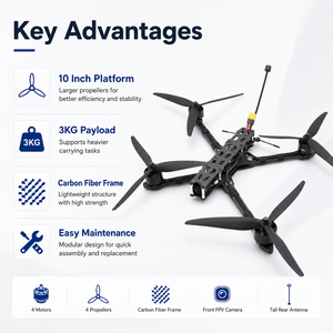 Drone FPV Quadricoptère 10 Pouces avec Châssis en Fibre de Carbone, Moteur Brushless, Caméra FPV, Capacité de Charge de 3 kg, OEM ODM - Product Image 5