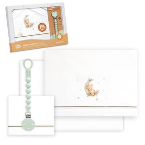 Set di 3 Pezzi Modello Oso-Luna per Culla con Motivi Personalizzati, Portaciuccio in Cotone Tessuto e Lenzuolo per Neonati - Product Image 1