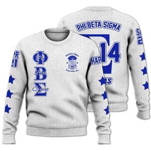 Invierno transpirable Phi Beta Sigma letras griegas 1914 acrílico tejido Chenille azul blanco Sigma Beta fraternidad suéter - Product Image 1