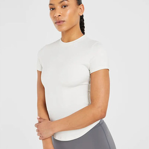 Camiseta esculpida Marsmallow de calidad superior para mujer, camiseta de manga corta, suave, ligera, transpirable, de diseñador, relajada, para gimnasio, Fitness - Product Image 5