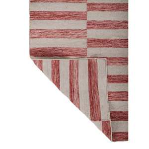 พรมลายทางอินดัสบาร์สีแดงและสีส้ม ทอแบบแบน ทำจากขนสัตว์และวิสโคส สำหรับใช้ในบ้าน-ADWV-13008 - Product Image 5