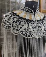 Chemisier Printemps Femme Grande Taille Vintage à Col Mandarin en Maille Respirante, Broderie Manuelle Lourde Perlée et Pailletée, Franges Courtes Scintillantes