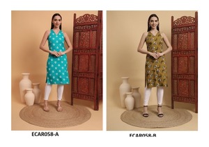 Haut ethnique fleuri léger d'été en rayonne de coton pour femmes pour Indo-Western Everyday & Office Wear Teint uni - Product Image 2