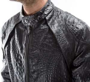 Veste en cuir et toile unisexe, couleur personnalisée, luxe, imperméable, coupe-vent, style moto, col rond, fermeture éclair - Product Image 4