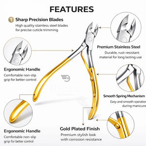 Coupe-cuticules en acier inoxydable plaqué or, coupe-ongles de précision, outil professionnel de manucure et pédicure, antidérapant pour les doigts - Product Image 5