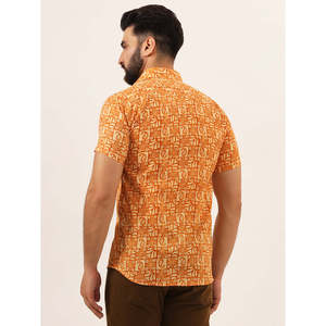 MILLENNIAL MEN Naranja Paisley Print 100% Algodón Casual Camisa de media manga Ajuste regular con patrón de rayas - Product Image 4