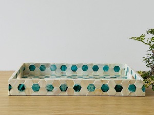 Bandeja para servir con incrustaciones de hueso con patrón geométrico hecha a mano en la India elegante bandeja para servir con incrustaciones de hueso para decoración de comedor y cocina - Product Image 3