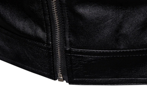 Chaqueta negra personalizada al por mayor con cierre de cremallera, chaquetas de cuero para hombre, material de alta calidad, parte superior para hombre - Product Image 5
