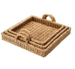 Juego Tejido Natural de 3 Bandejas Cuadradas de Ratán para Puestos de Mercado Cafeterías Casas de Té Buffet Sirviendo Spa Resorts y Eventos - Product Image 1
