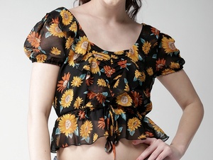 Blusa Corta de Gasa con Estampado de Puntos para Mujer, Manga Larga, Transparente, con Cuello Vuelto, Ajustada, para Fiesta de Verano - Product Image 6