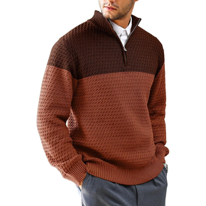 Pull en maille d'hiver pour homme OEM, polyester, tricot jacquard, col montant, logo personnalisé sur le devant, anti-boulochage, respirant, anti-froissement - Product Image 1