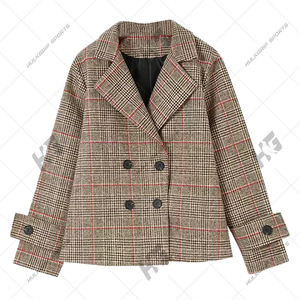 Blazer en laine mélangée tissée unie anti-plis à bouton unique pour femme, broderie 3D, col en V, vêtement d'extérieur automne-hiver - Product Image 1
