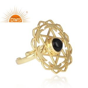 Nuevo diseño de plata esterlina 18K chapado en oro Natural negro ónix anillo de piedras preciosas Demi joyería fina para mujer regalo para ella - Product Image 3