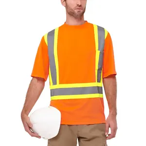 2024 Hi Vis t恤反光安全O领快速工作服背心工作服男士建筑安全布t恤