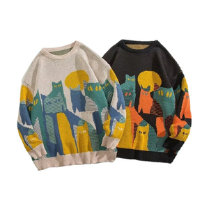 Pull en maille jacquard épais décontracté en coton 100% pour homme, personnalisé, uni, pour l'hiver, manches longues - Product Image 1