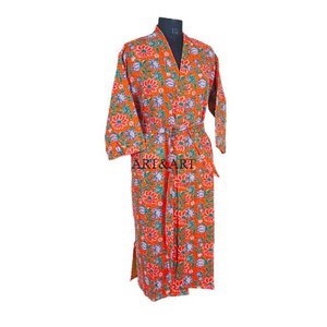Kimono de Lujo de Primera Calidad, Elegante Bata de Baño Kantha para Mujer, Largo, Hecho a Mano, Ropa de Dormir 100% Algodón, Verano - Product Image 6