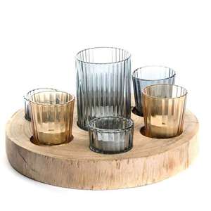 Plateau rond en bois, métal et verre - Product Image 4