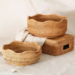 越南畅销工艺品小藤篮竹编碗筑巢碗套装储存水果和蔬菜