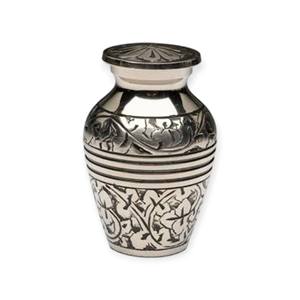 Brushed Gold Brass Keepsake Urn with Traditional Etched Border and Timeless <b>Memorial</b> Style - Product Image 5