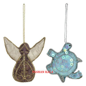 Indian Handmade Art Work Luxury Hand Zari Embroidery <b>Christmas</b> Hangings Ornaments Fabric Material Hangings Ornaments - Product Image 1